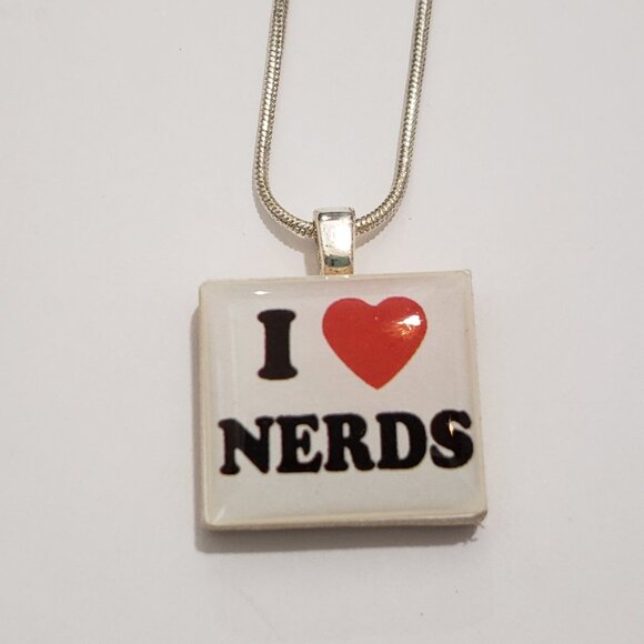 Scrabble Tile Pendant Necklace I Love Nerds Handmade by Home Studio NEW - Picture 1 of 10